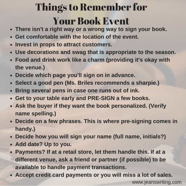 Click and save - Things to Remember for a book event - Jean's Writing Things to Remember for a book event - Jean's Writing